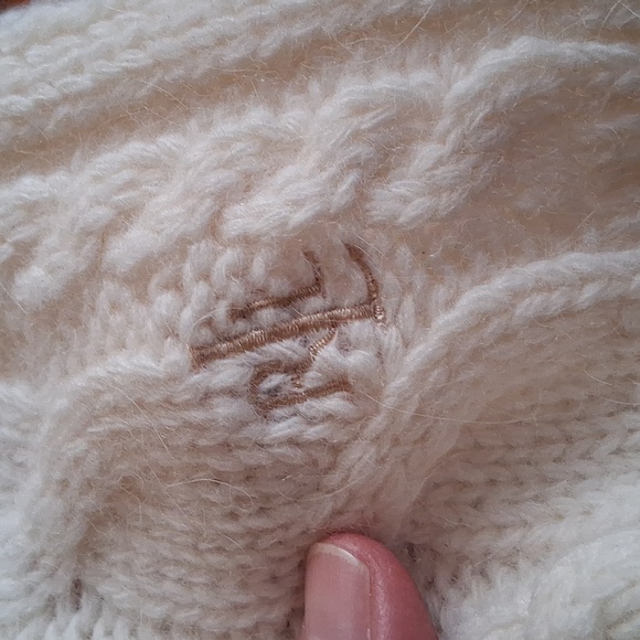 Lauren Ralph Lauren Cream Lambswool Angora Preppy Quiet Luxury Cable Knit Scarf - Picture 2 of 8